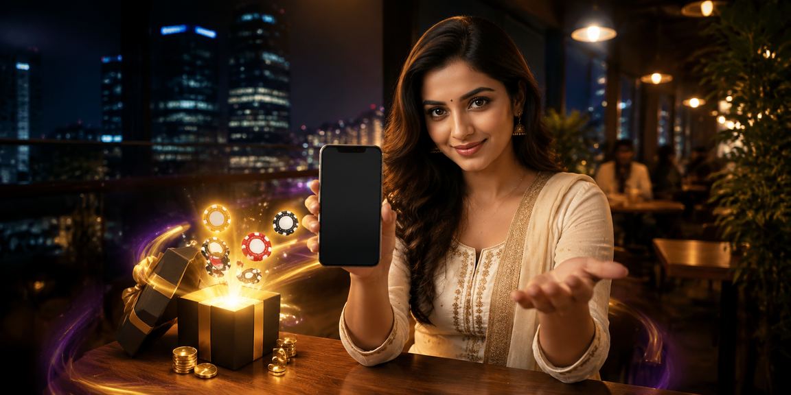 Indian woman happily registering on mobile device
